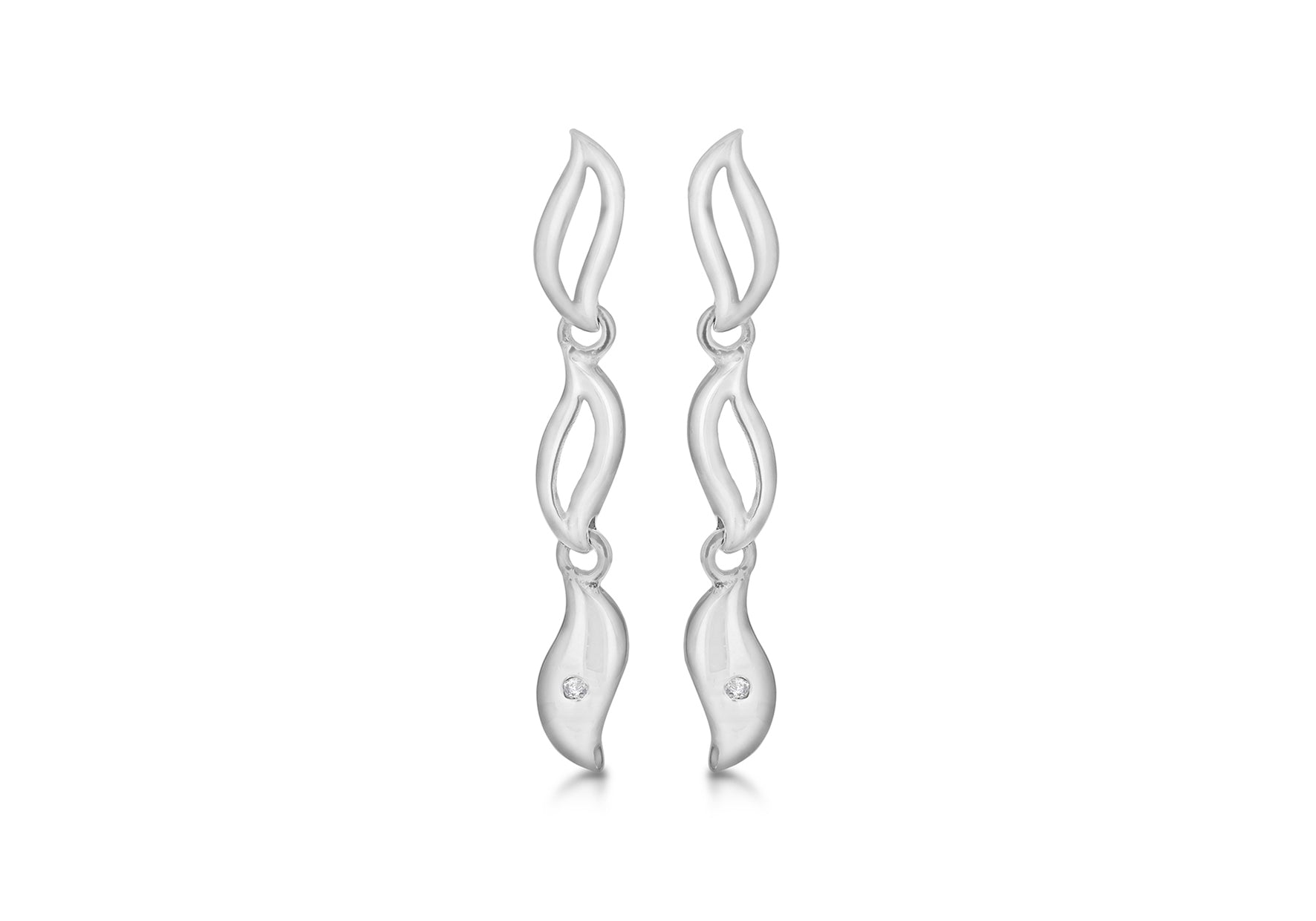 Sterling Silver Rhodium 0.02ct Diamond Triple Drop Earrings 