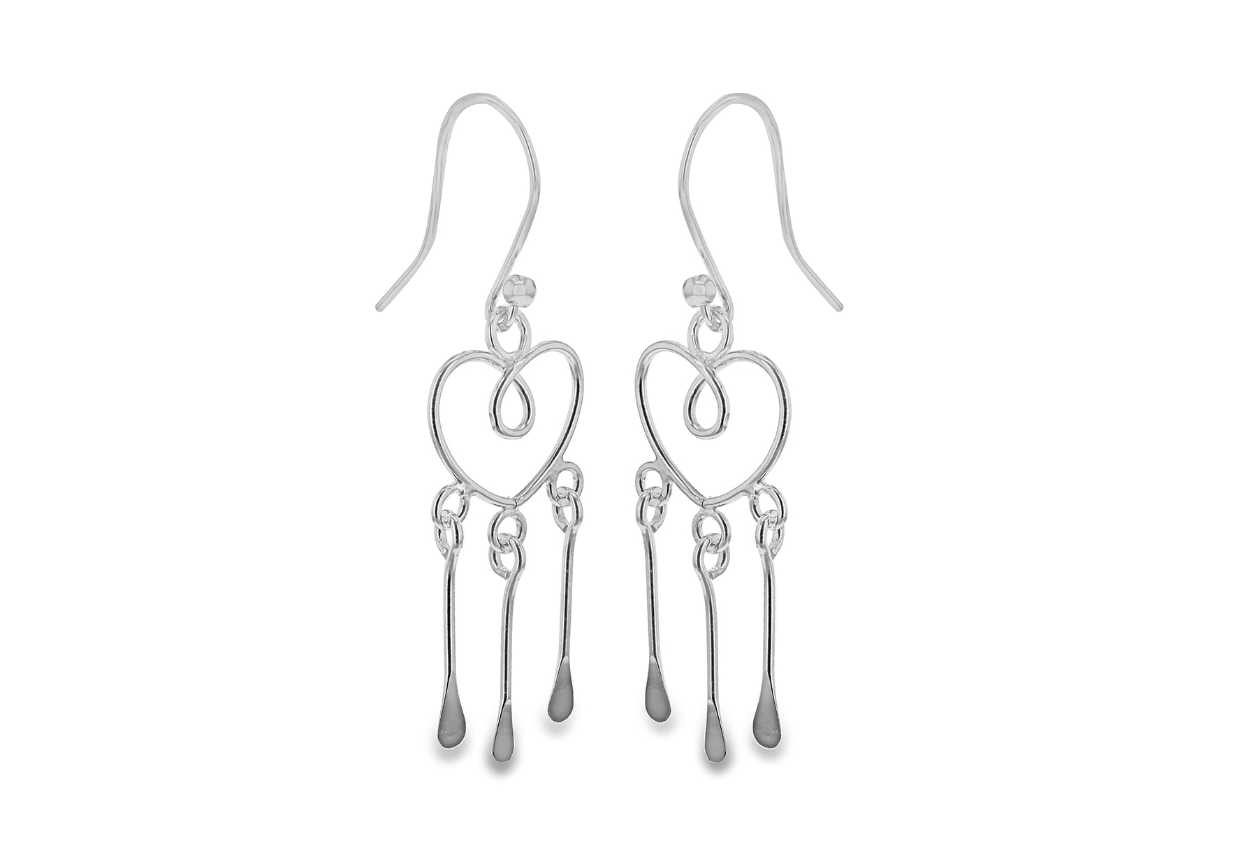 Sterling Silver Heart Drop Hook Earrings 