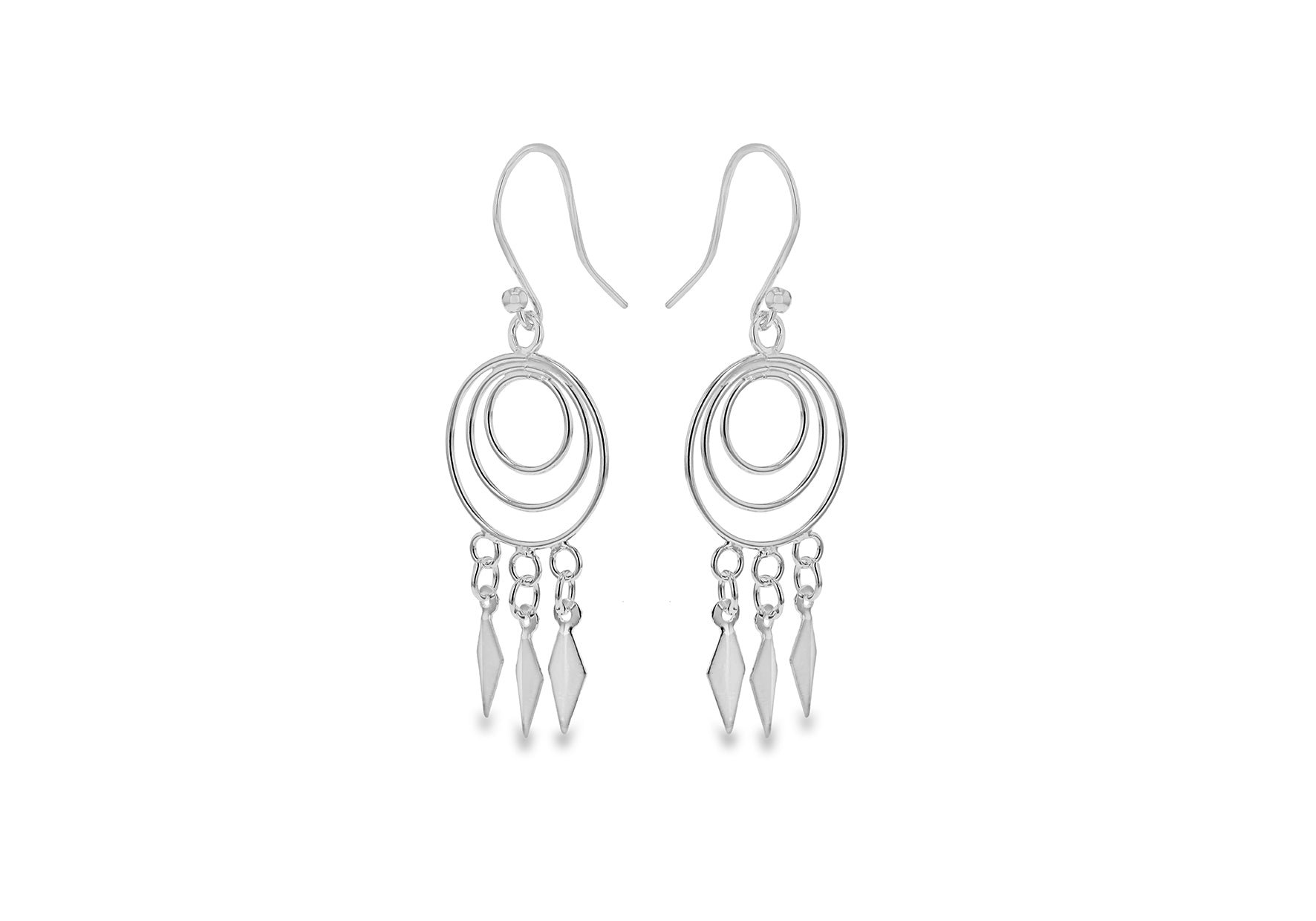 Sterling Silver Three Circle Drop Hook Earrings