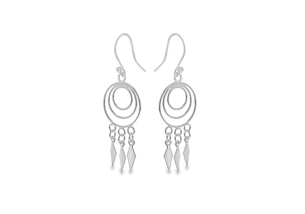 Sterling Silver Three Circle Drop Hook Earrings