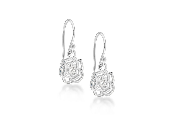 Sterling Silver CutoCut Rose Drop Earrings