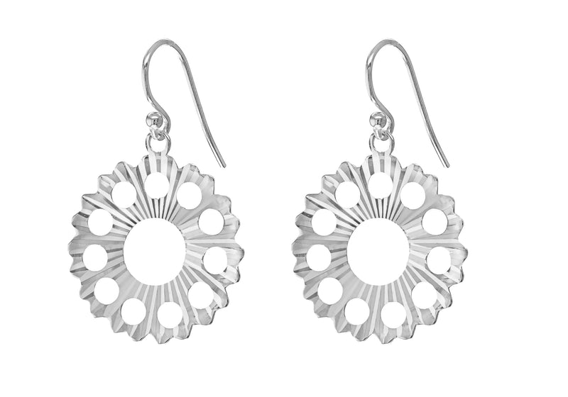 Sterling Silver Diamond Cut Sunray Sproket Earrings