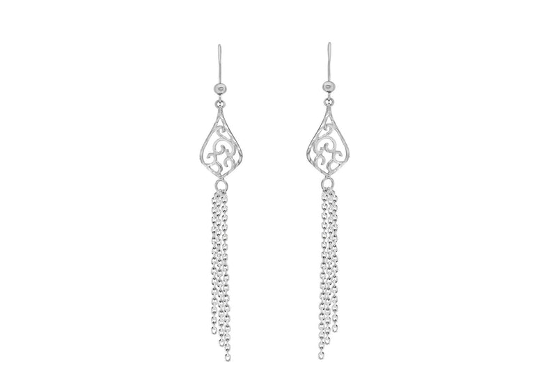 Sterling Silver Patterned Tassel Drop Earrings