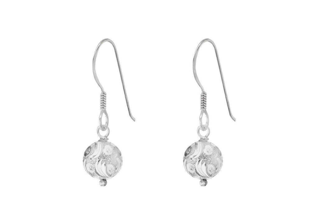 Sterling Silver Small Pattern Ball Drop Earrings