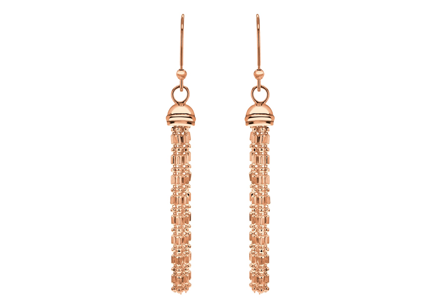 Sterling Silver Rose Gold Plated Bead & Ball Tassel Earrings