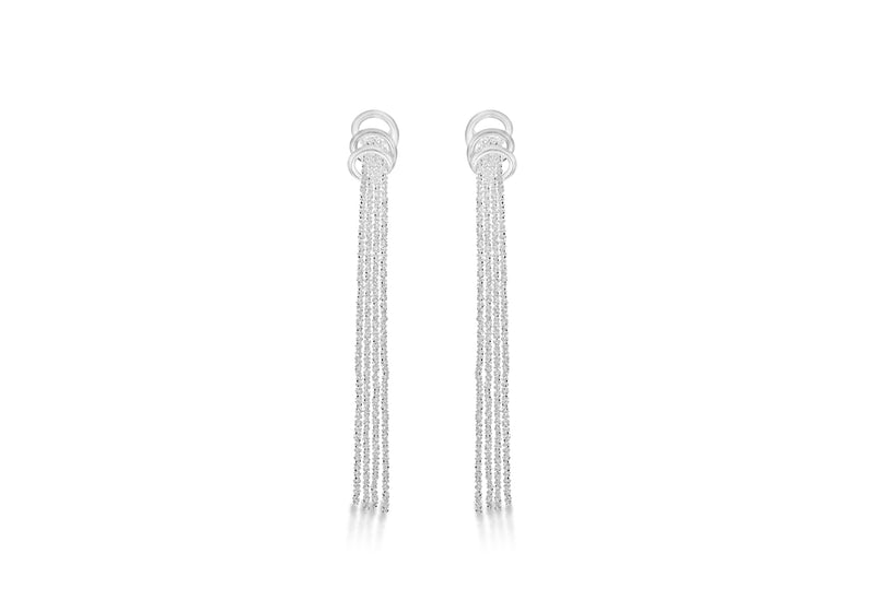 Sterling Silver 4-Strand Toale Chain and Rings Drop Earrings