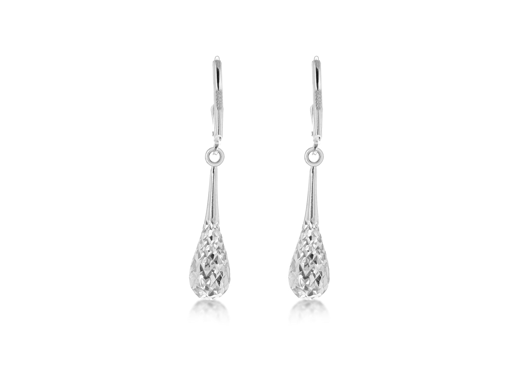 Sterling Silver 6.8mm x 40mm Diamond Cut Teardrop Lever Bak Drop Earrings