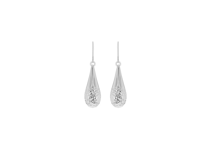 Sterling Silver Rhodium Plated Diamond Cut Large Teardrop Earrings