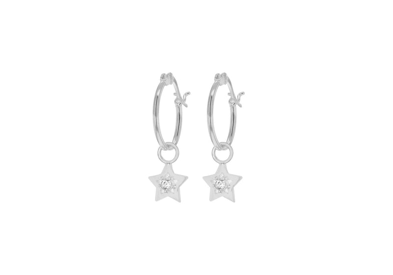 Sterling Silver Zirconia  Stone Set Hoop and Star Drop Earrings