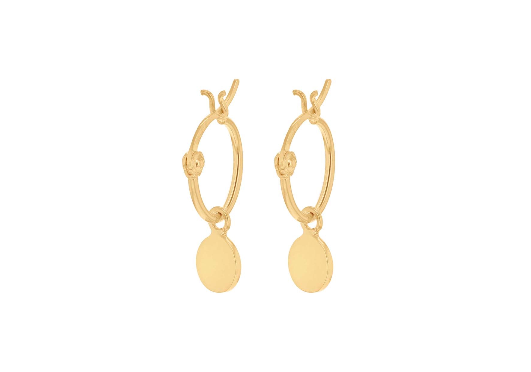 Sterling Silver Yellow Gold Plated Disc Creole Hoop Earrings