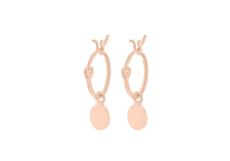 Sterling Silver Rose Gold Plated 7mm Disc Creole Hoop Earrings