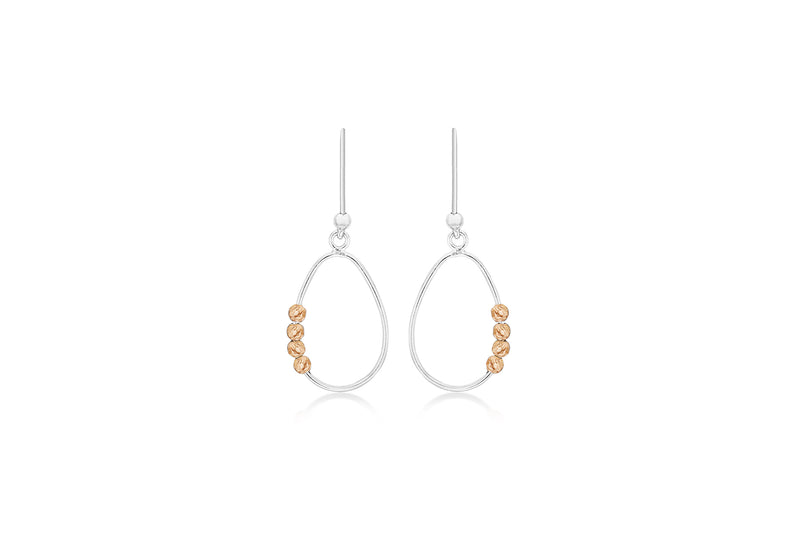 Sterling Silver 2-Tone 14.5mm x 32.5mm Teardrop Wire and Diamond Cut Balls Drop Earrings