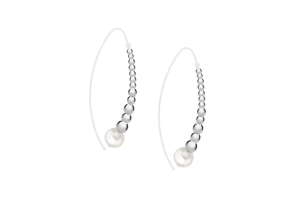 Sterling Silver Freshwater Pearls Bead Drop Earrings