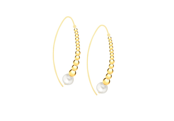 Yellow Gold Plated Freshwater Pearls Bead Drop Earrings
