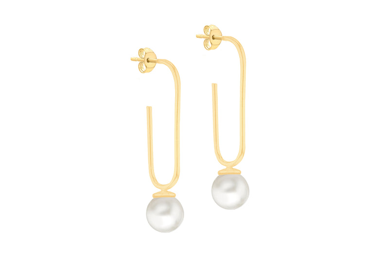 Yellow Gold Plated Sterling Silver Freshwater Pearls Paperclip Drop Earrings