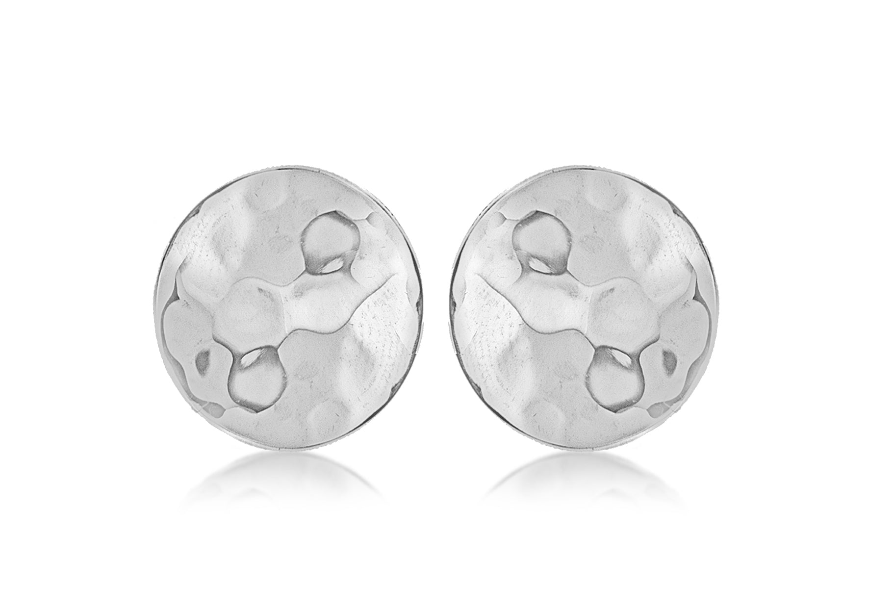 Sterling Silver 9.8mm Round Hammered Disc Stud Earrings 