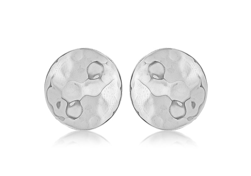 Sterling Silver 9.8mm Round Hammered Disc Stud Earrings 