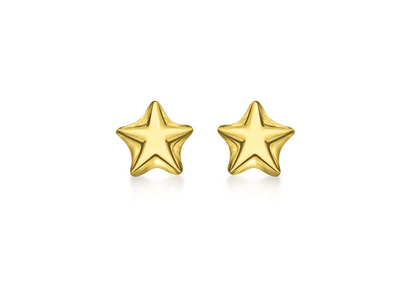 Sterling Silver Yellow Gold Plated Star Stud Earrings