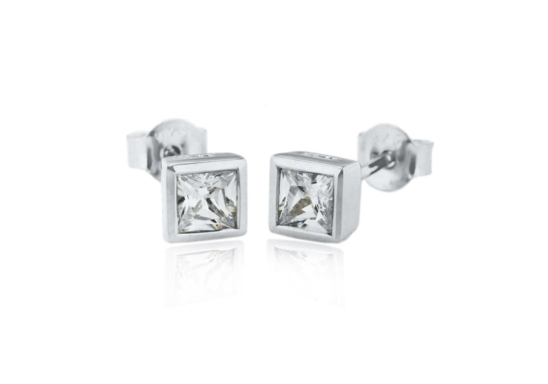 Sterling Silver Zirconia  4mm Square Stud Earrings