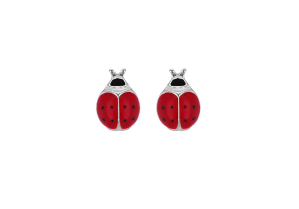 Sterling Silver 7.3mm x 11mm Enamel Ladybird Earrings