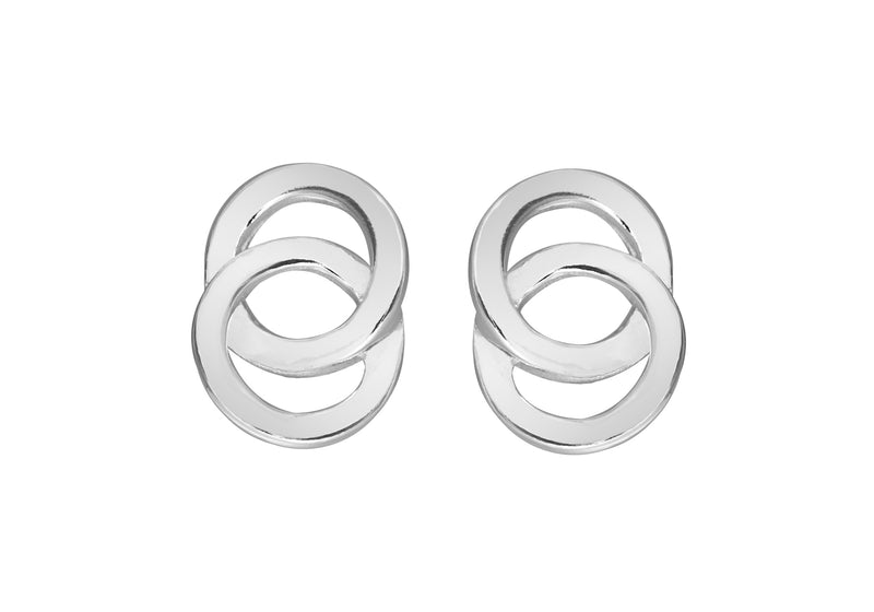 Sterling Silver Rhodium Plated 8.7mm x 12mm Linked Rings Stud Earrings
