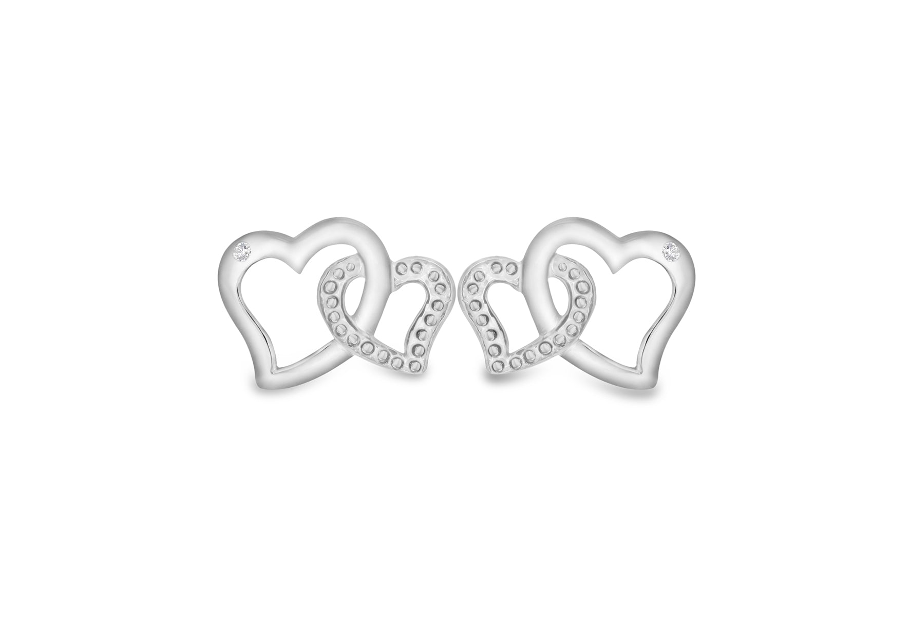 SILVER RH DIA DBL HEART STUDER9