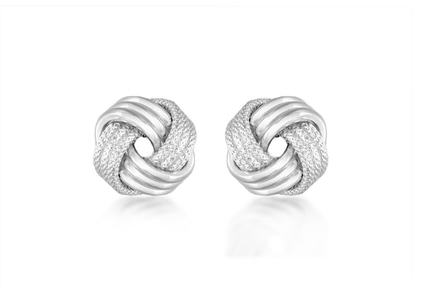 Sterling Silver 11mm Textured-Knot Stud Earrings