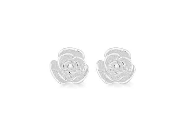 Sterling Silver 7mm x 7mm Rose Stud Earrings