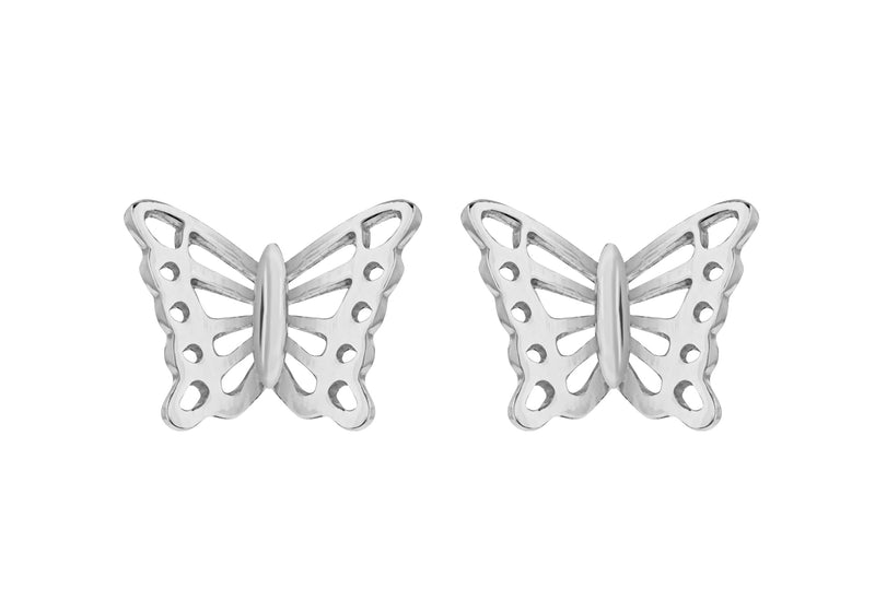 Sterling Silver Rhodium Plated Butterfly Stud Earrings