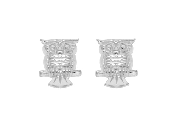 Sterling Silver 8mm x 10mm Owl Stud Earrings