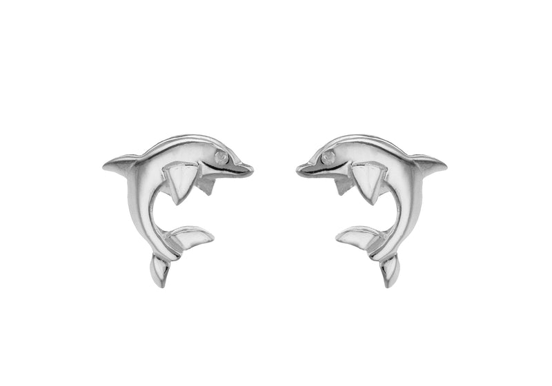 Sterling Silver 10mm x 9mm Dolphin Stud Earrings