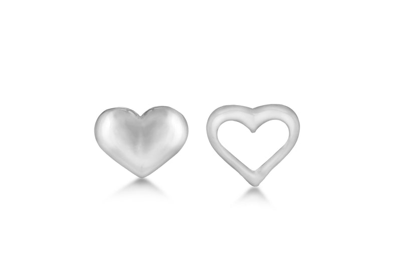 Sterling Silver 4.8mm x 6.2mm Heart and 7.7mm x 6.5mm CutoCut Heart Asymmetric Stud Earrings