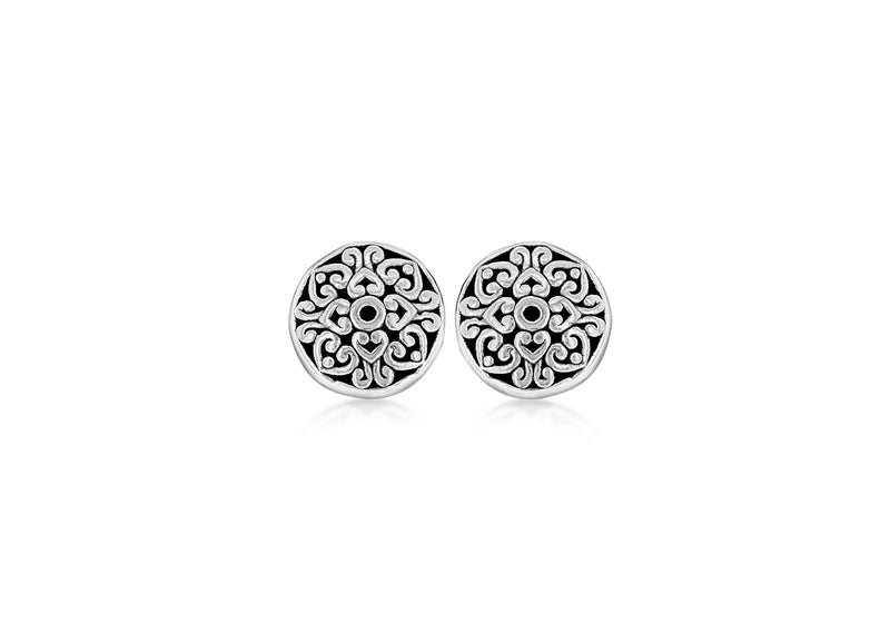 Sterling Silver Oxidised  13.2mm Antique-Style Patterned Stud Earrings