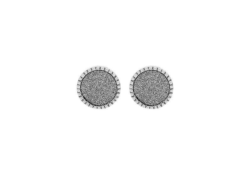 Sterling Silver Rhodium Plated 7mm Stardust Circle Stud Earrings