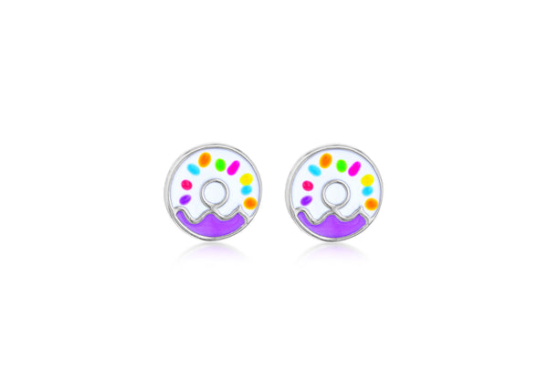 Sterling Silver Glazed Enamel Doughnut Stud Earrings