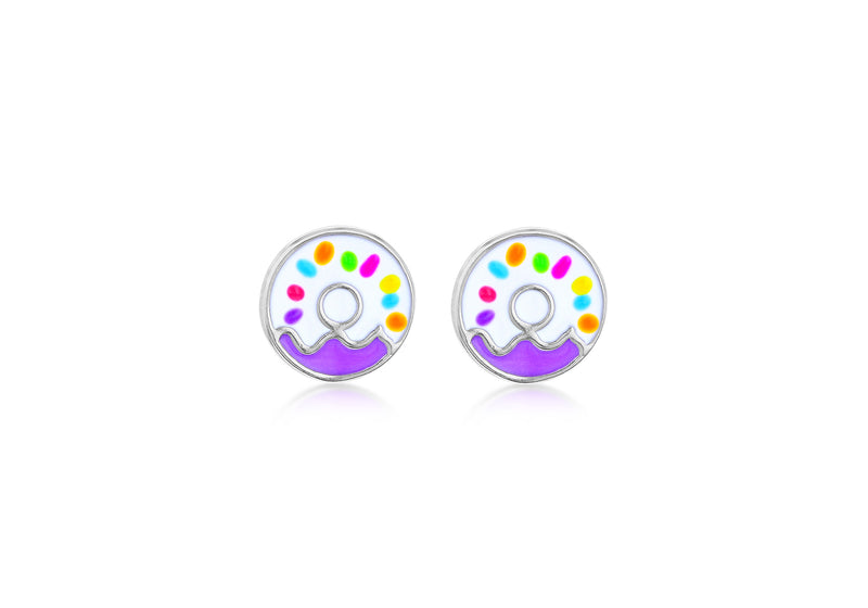 Sterling Silver Glazed Enamel Doughnut Stud Earrings