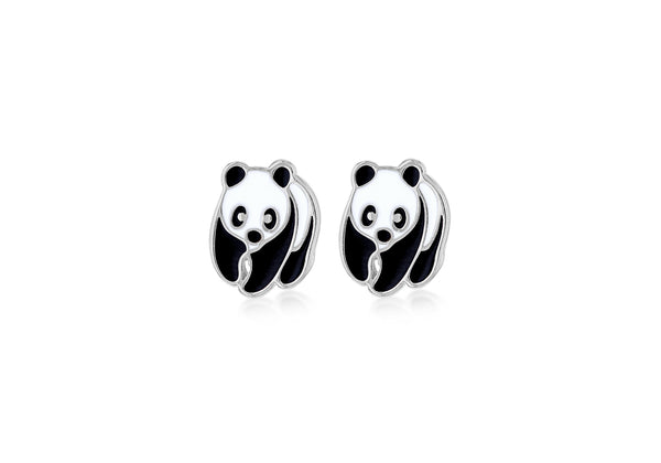Sterling Silver Glazed Enamel Panda Stud Earrings