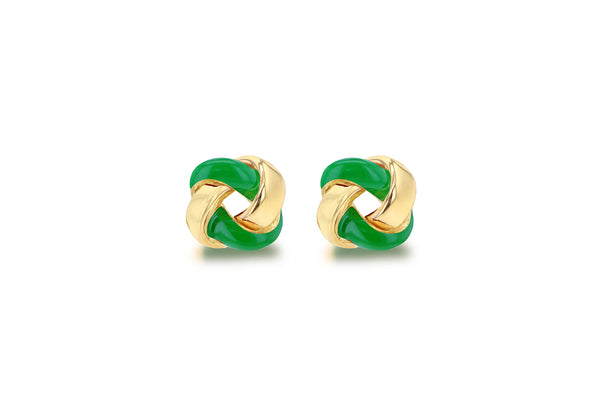 Yellow Gold Plated Sterling Silver Glazed Enamel Knot Stud Earrings