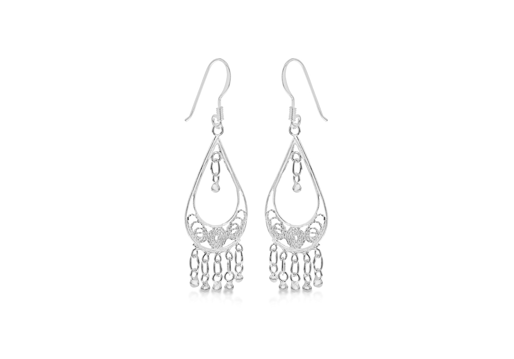Sterling Silver Ornate Fancy Drop Earrings 