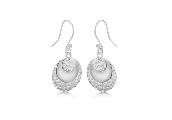 Sterling Silver Three Disck Drop Earrings