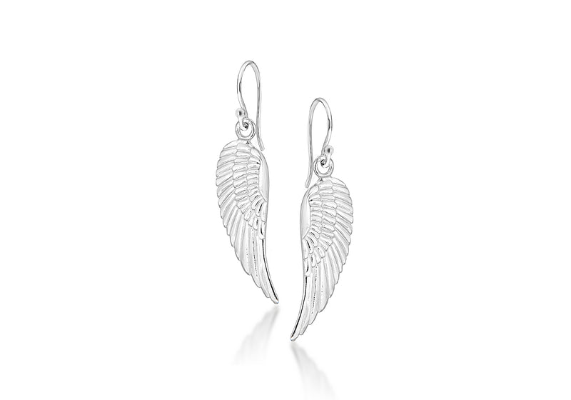 Sterling Silver 10mm x 46mm Angel Wings Drop Earrings