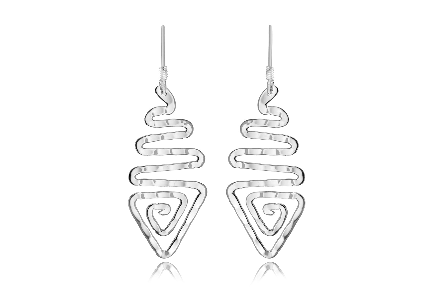 Sterling Silver Tri-Wave Triangle Drop Earrings 