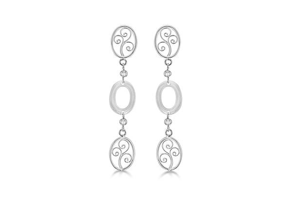 Sterling Silver Tri-Oval Cutout Disc Drop Earrings 