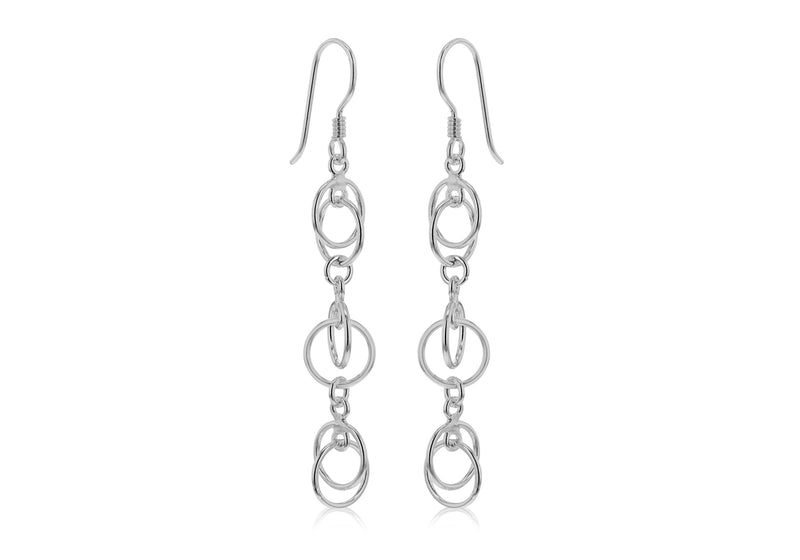 Sterling Silver Multi-Circle Drop Earrings 
