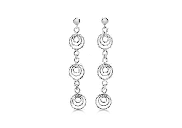 Sterling Silver Tri-Multi Wire Circle Earrings 