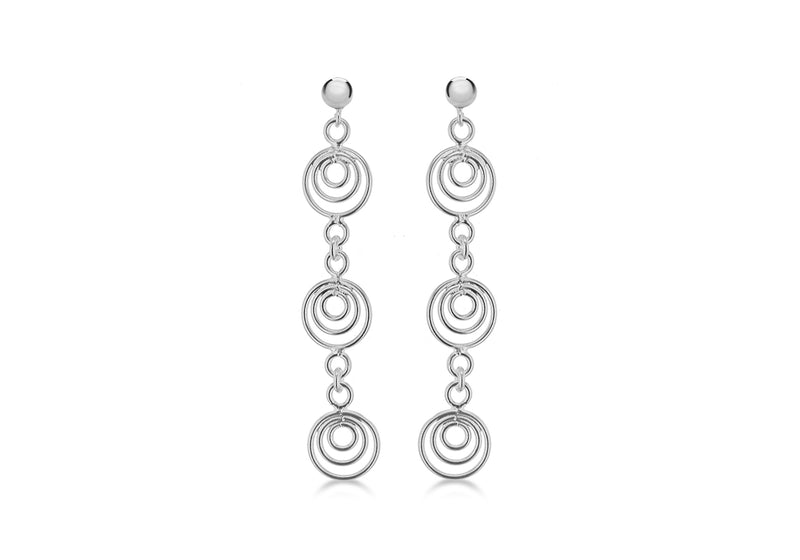 Sterling Silver Tri-Multi Wire Circle Earrings 