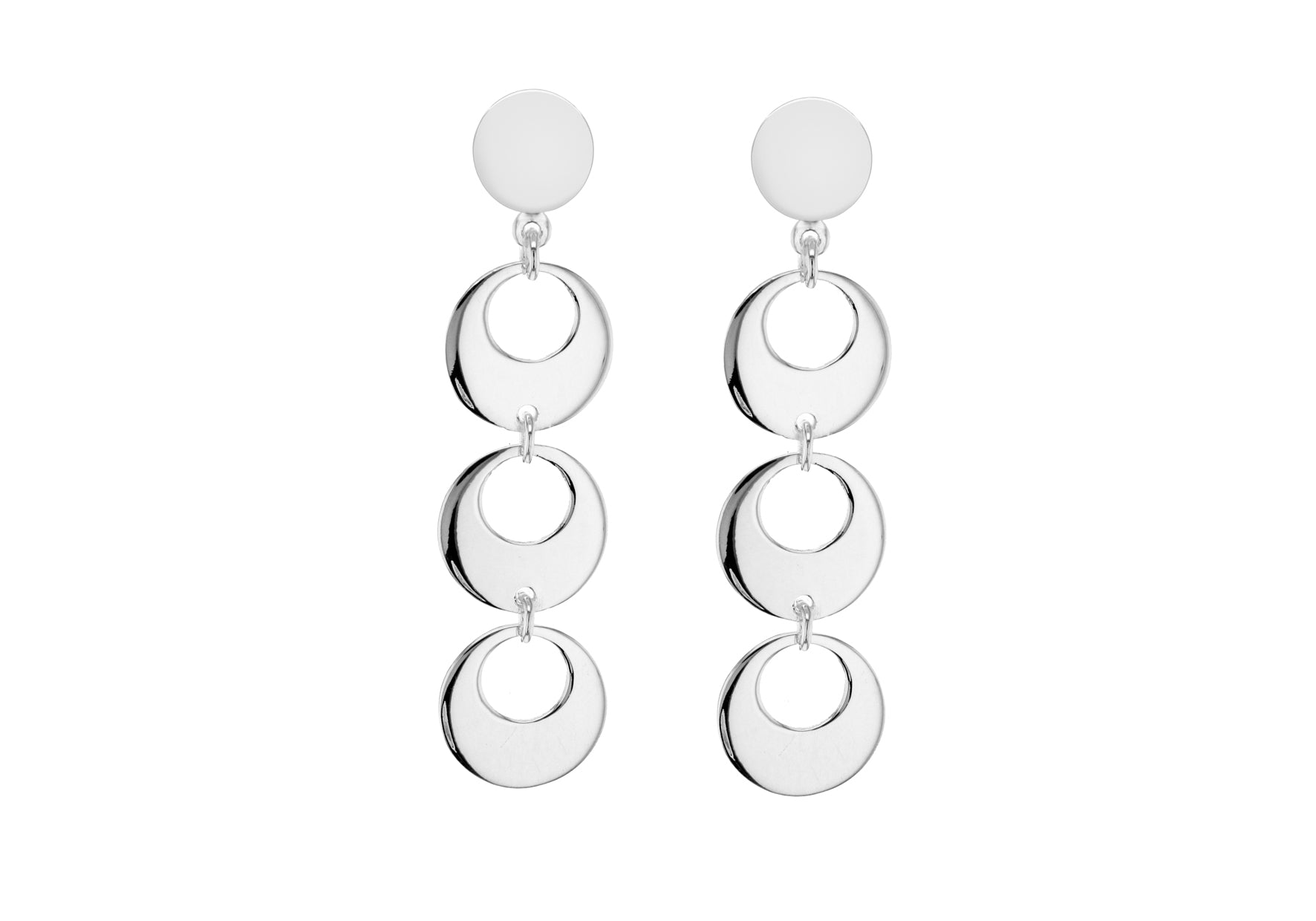 Sterling Silver Triple CutoCut Disc Drop Earrings