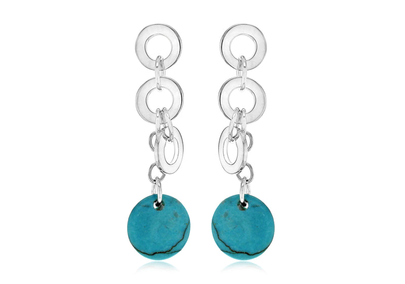 Sterling Silver Turquoise & Circles Drop Earrings 