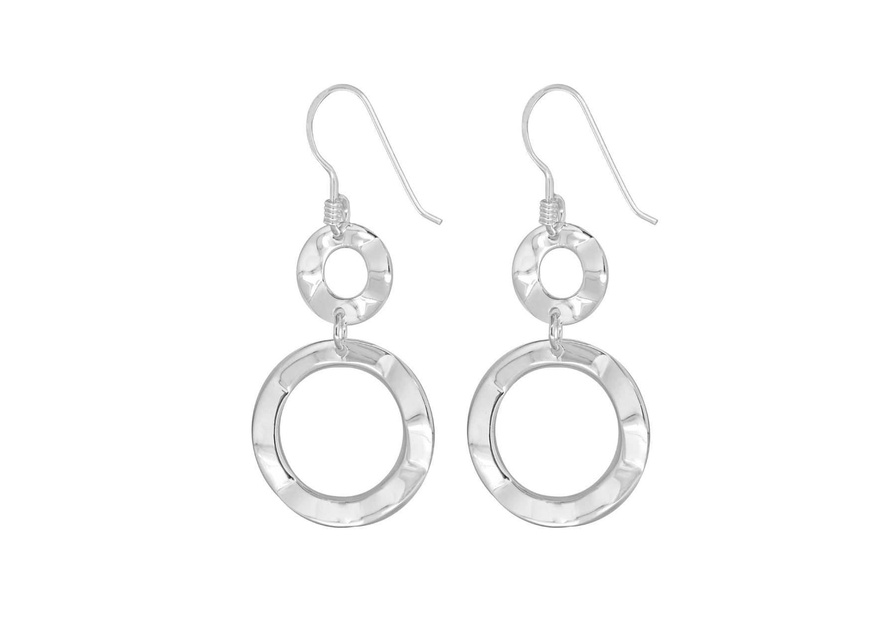 Sterling Silver Rhodium Plated Patterned Circles Earrings