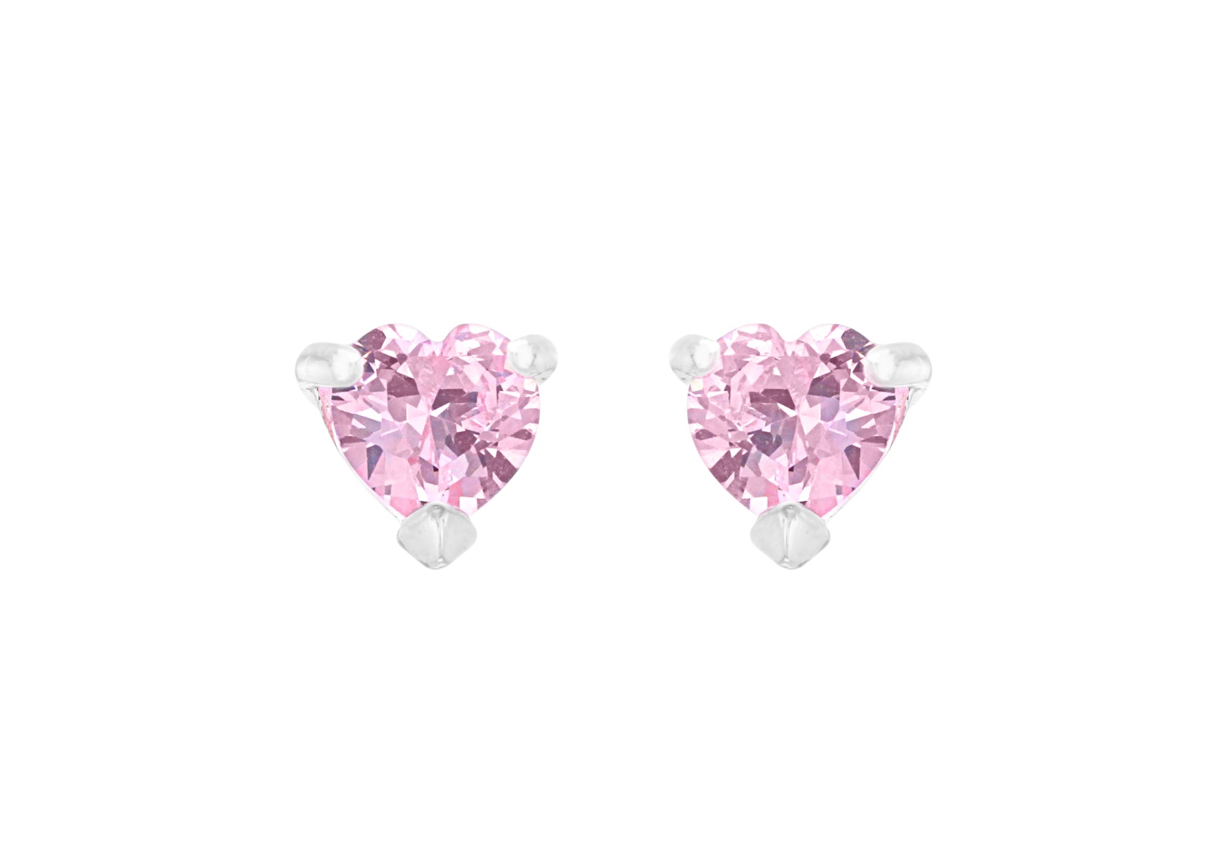 Sterling Silver 5mm Pink Zirconia  Heart Stud Earrings